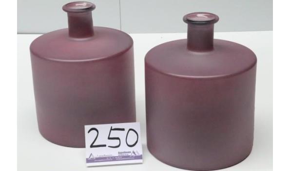 2 decoratieve glazen vazen, old pink mat, afm plm 41x21,5x27,5cm